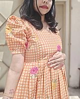 Cambric Cotton: Checks Maxi 'Orange' Feeding