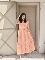 Cambric Cotton: Checks Maxi 'Orange' Feeding