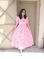 Cambric Cotton: Checks Maxi 'Pink' Feeding