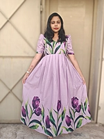 Cotton Blended: Purple 'Tulips' Feeding maxi