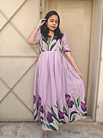 Cotton Blended: Purple 'Tulips' Feeding maxi