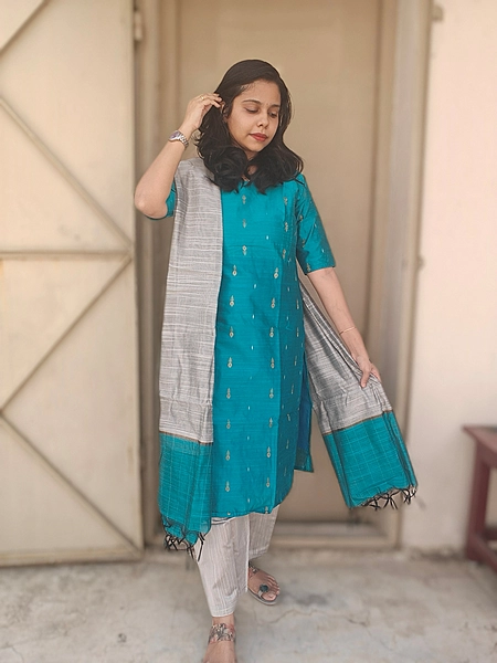 Festive Raw Silk: 3 piece Salwar Set