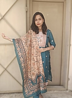 Semi Tussar Silk: Festive Green 3 Piece Salwar (Feeding)
