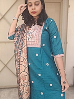 Semi Tussar Silk: Festive Green 3 Piece Salwar (Feeding)