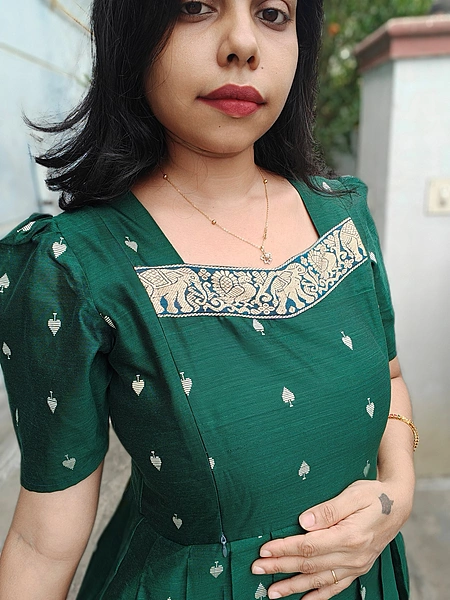 Festive: Raw Silk 'Emerald Grace' Feeding Maxi