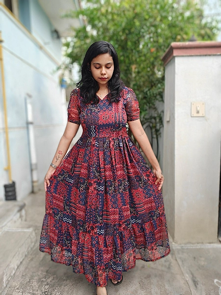 Chiffon: 'Radhima' Patch Print Non feeding dress