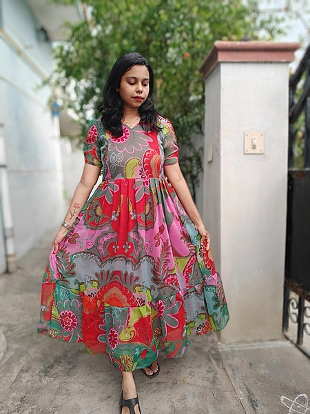 Chiffon: 'Sheetal' Multicolor Floral Feeding Dress