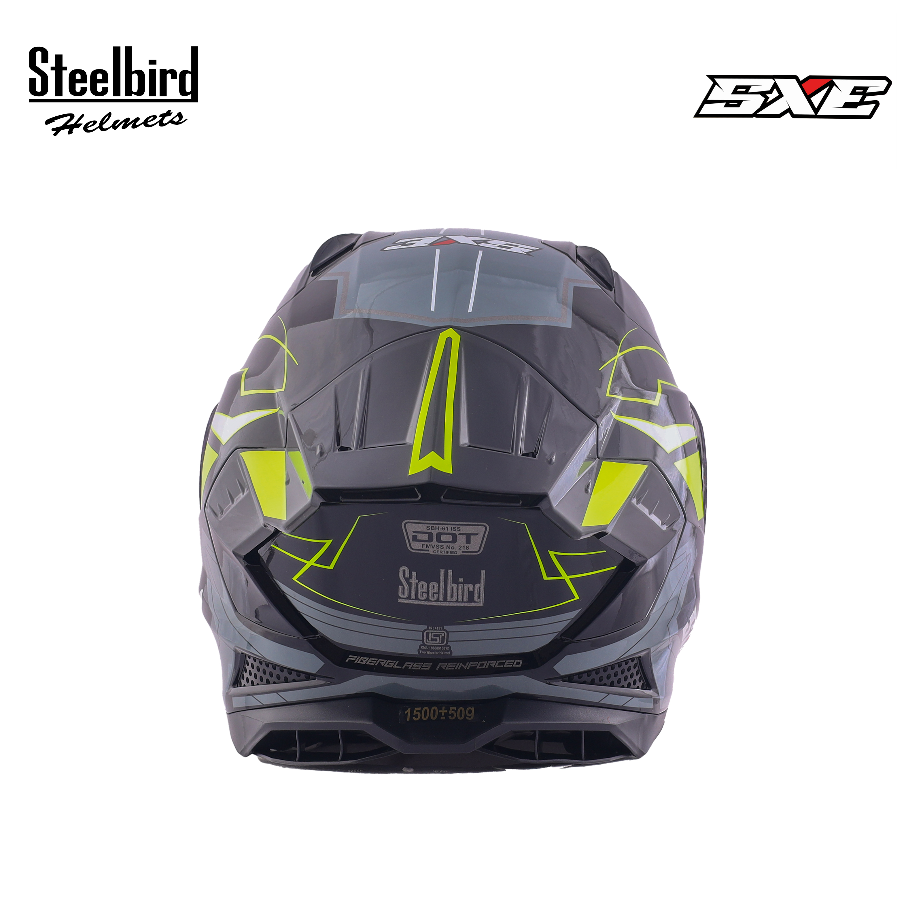 STEELBIRD SBH-61 ISS SXE RACE-X GLOSSY BLACK/NEON WITH AFS EDITION C/V 600MM (ANTIFOG EXCLUSIVE)