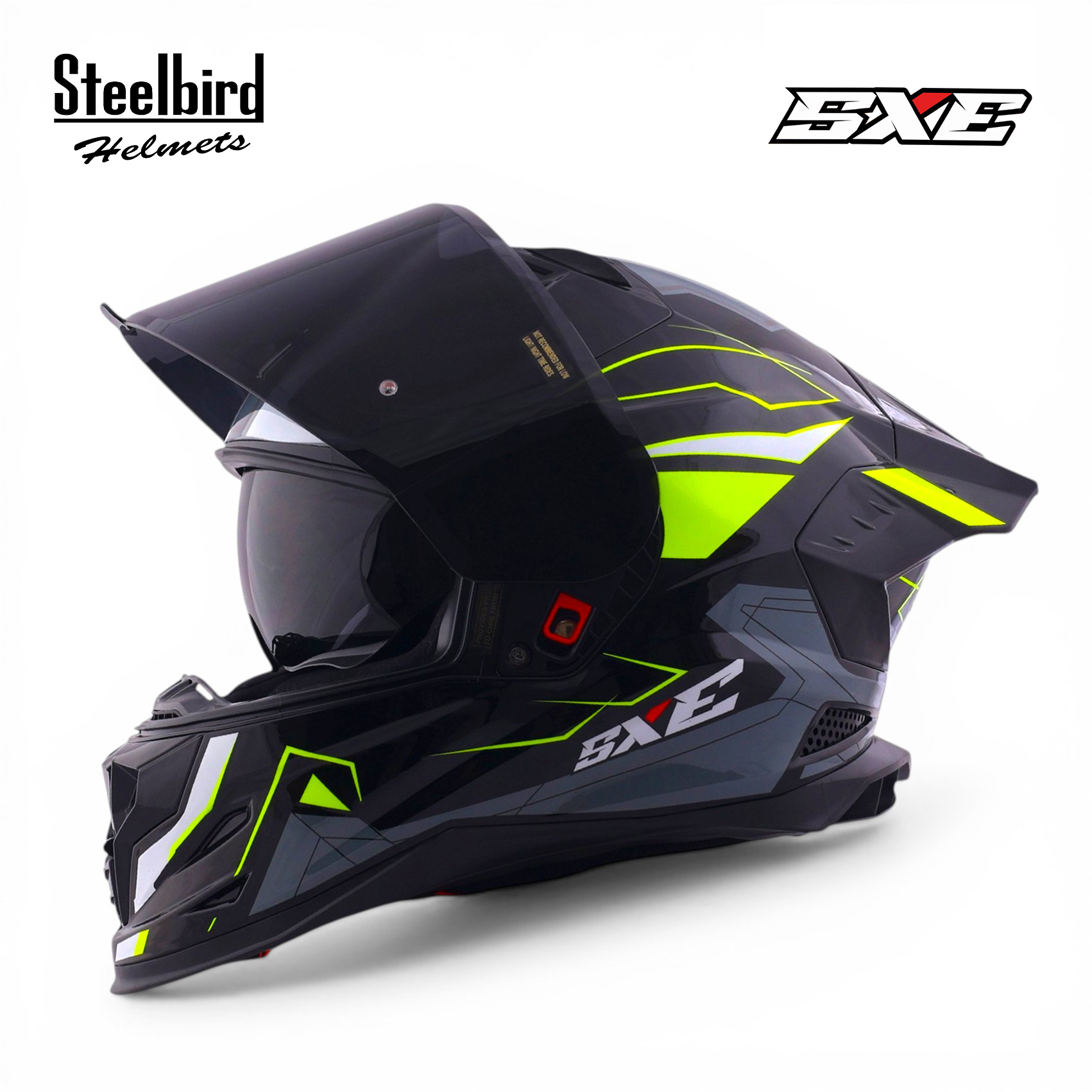 STEELBIRD SBH-61 ISS SXE RACE-X GLOSSY BLACK/NEON WITH TPE EDITION C/V 620MM (WITH EXTRA SMOKE VISOR) STEELBIRD SBH-61 ISS SXE RACE-X GLOSSY BLACK/NEON WITH TPE EDITION C/V 620MM (WITH EXTRA SMOKE VISOR)