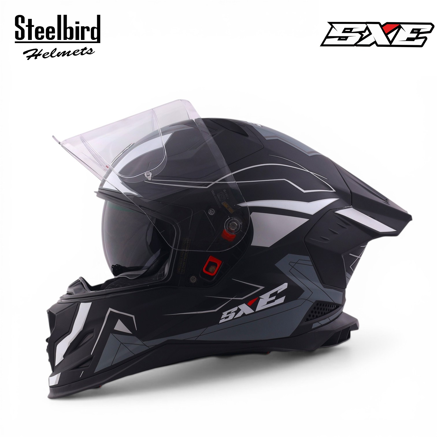 STEELBIRD SBH-61 ISS SXE RACE-X GLOSSY BLACK/SILVER C/V 620MM WITH ANTIFOG(EXLUSIVE) STEELBIRD SBH-61 ISS SXE RACE-X GLOSSY BLACK/SILVER C/V 620MM WITH ANTIFOG(EXLUSIVE)