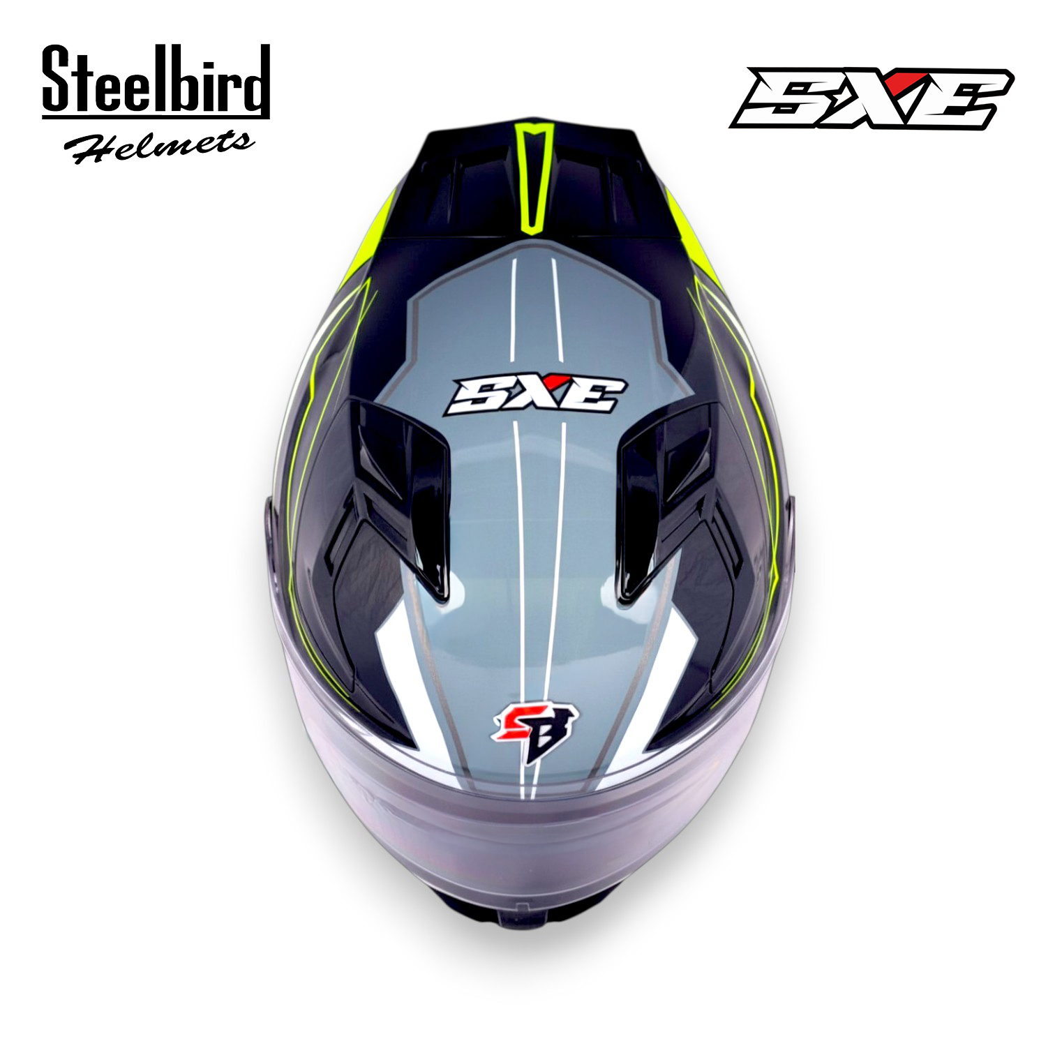 STEELBIRD SBH-61 ISS SXE RACE-X GLOSSY BLACK/NEON WITH AFS EDITION C/V 580MM (ANTIFOG EXCLUSIVE)