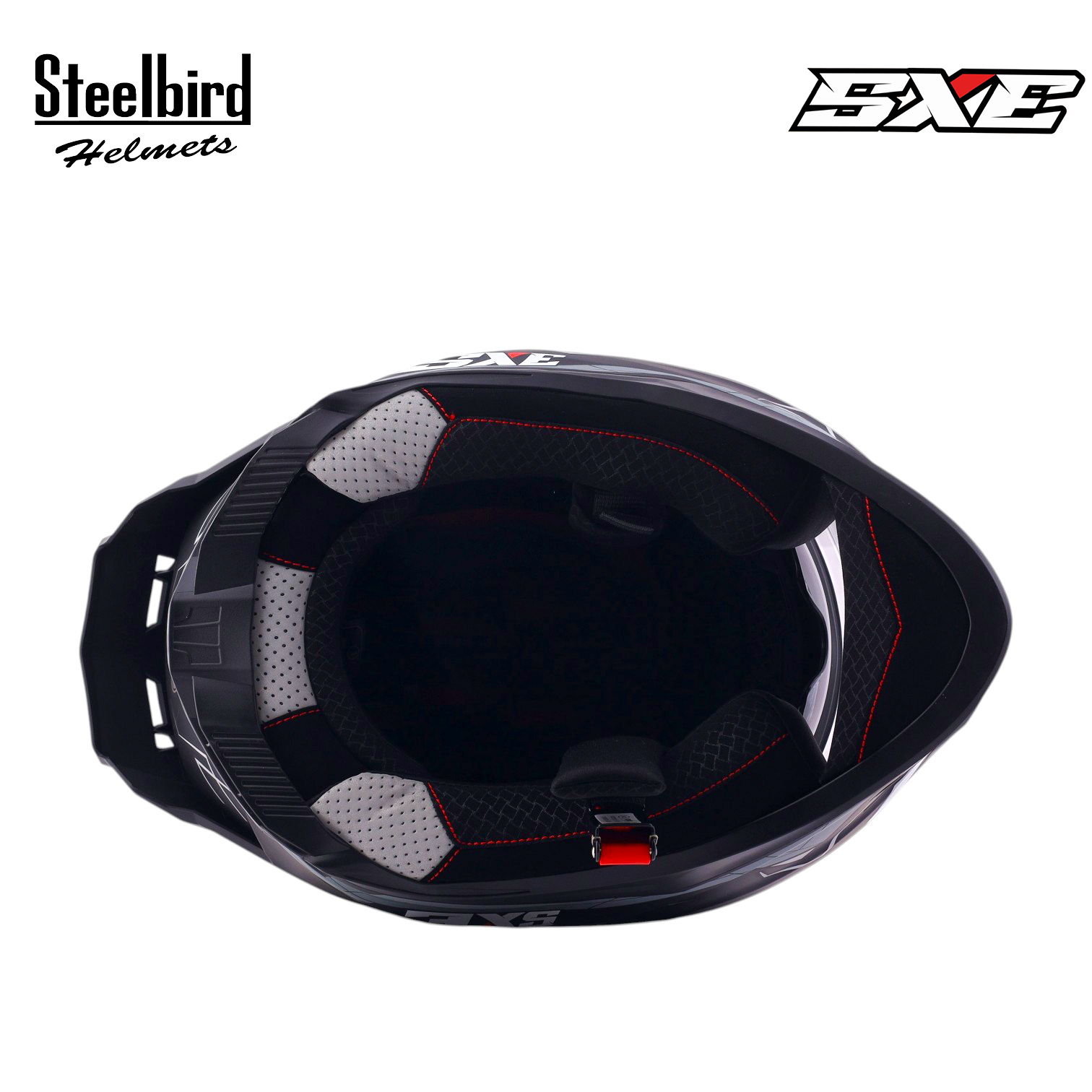 STEELBIRD SBH-61 ISS SXE RACE-X GLOSSY BLACK/SILVER C/V 620MM WITH ANTIFOG(EXLUSIVE)