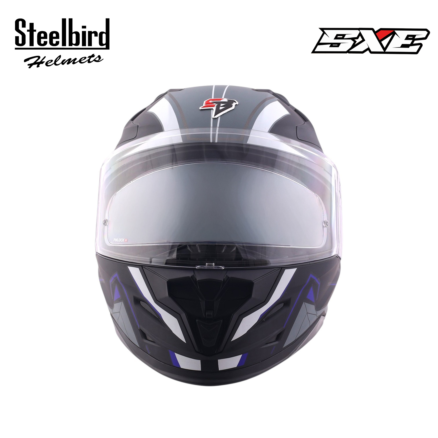 STEELBIRD SBH-61 ISS SXE RACE-X GLOSSY BLACK/BLUE C/V 620MM WITH ANTIFOG(EXLUSIVE)
