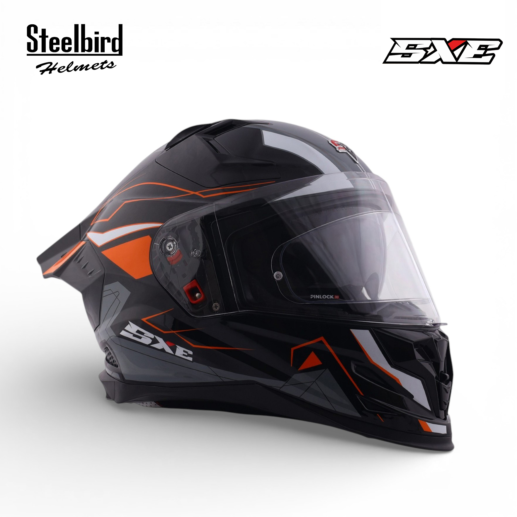 STEELBIRD SBH-61 ISS SXE RACE-X MATT BLACK/ORANGE C/V 580MM WITH ANTIFOG(EXLUSIVE)