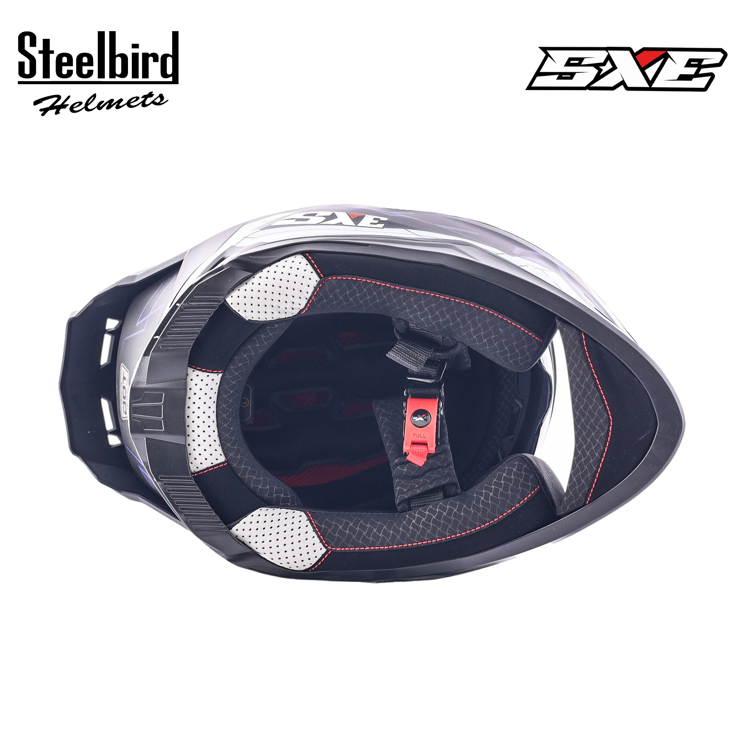 STEELBIRD SBH-61 ISS SXE RACE-X GLOSSY BLACK/BLUE C/V 580MM WITH ANTIFOG(EXLUSIVE)