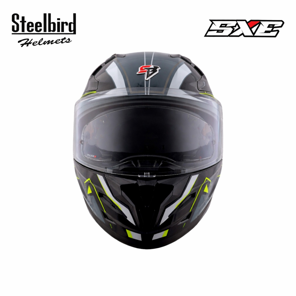 STEELBIRD SBH-61 ISS SXE RACE-X GLOSSY BLACK/NEON WITH AFS EDITION C/V 600MM (ANTIFOG EXCLUSIVE)