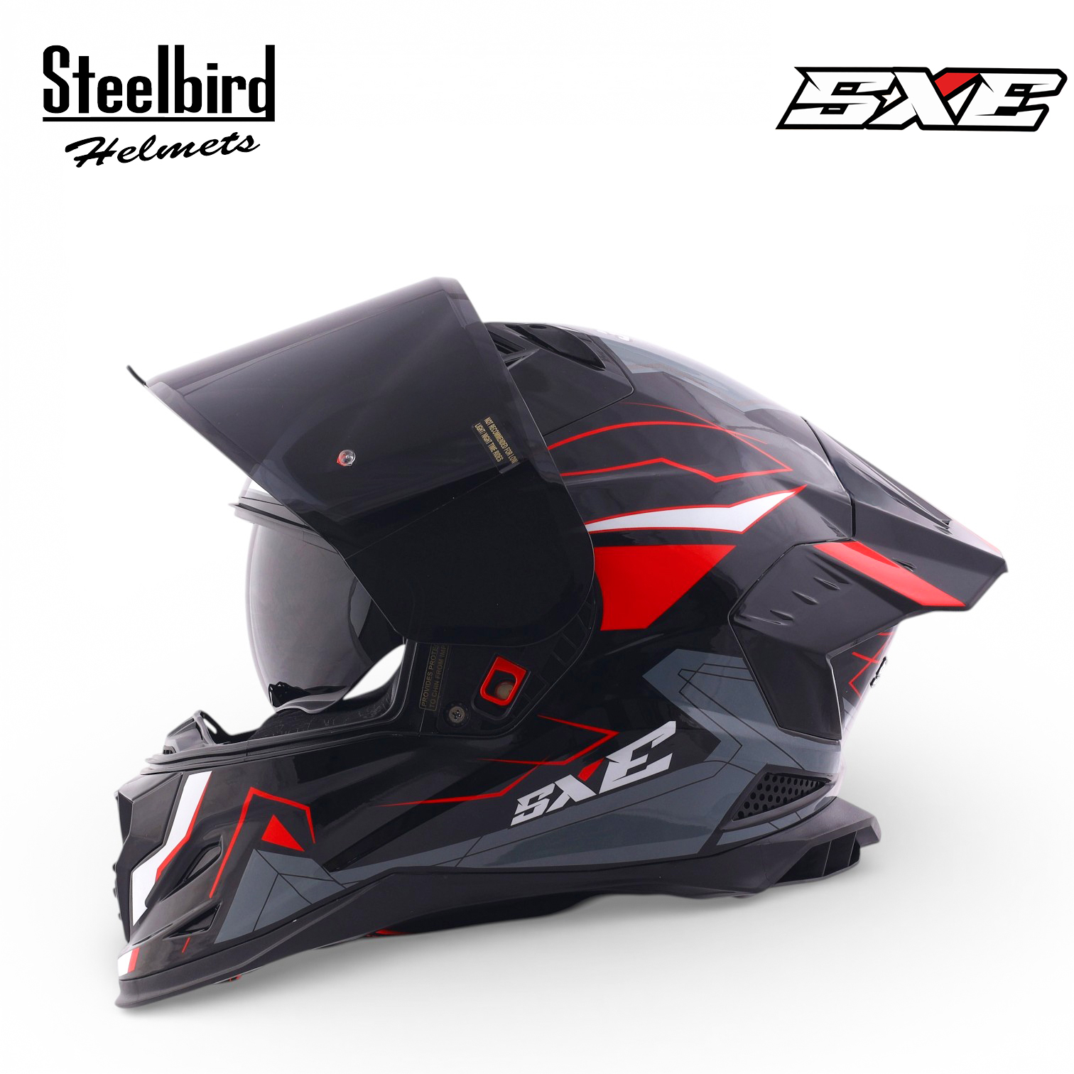 STEELBIRD SBH-61 ISS SXE RACE-X GLOSSY BLACK/RED WITH TPE EDITION C/V 580MM (WITH EXTRA SMOKE VISOR)