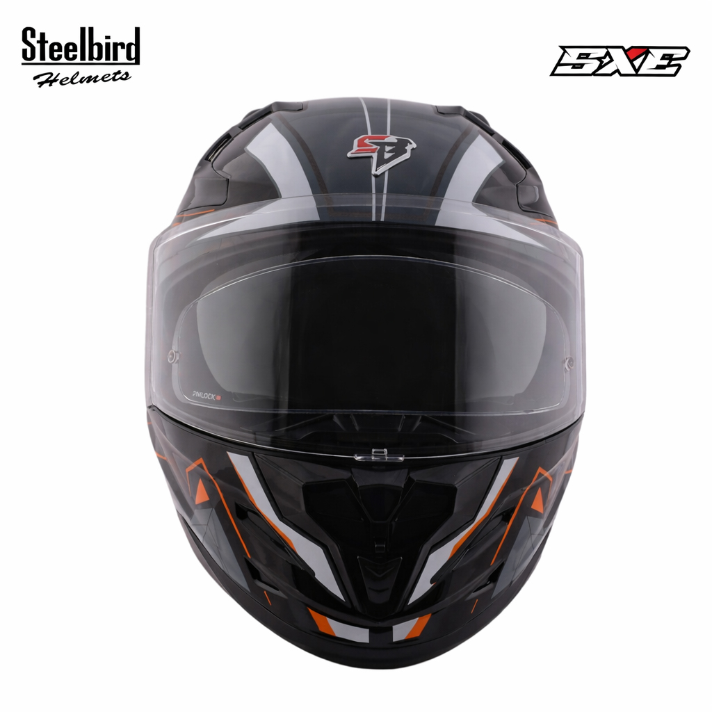 STEELBIRD SBH-61 ISS SXE RACE-X MATT BLACK/ORANGE C/V 580MM WITH ANTIFOG(EXLUSIVE)
