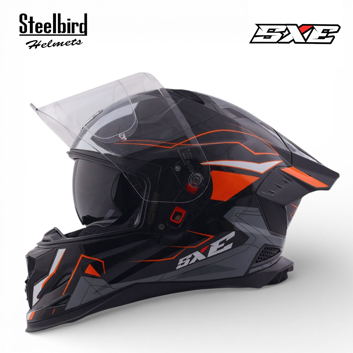 STEELBIRD SBH-61 ISS SXE RACE-X MATT BLACK/ORANGE C/V 580MM WITH ANTIFOG(EXLUSIVE)