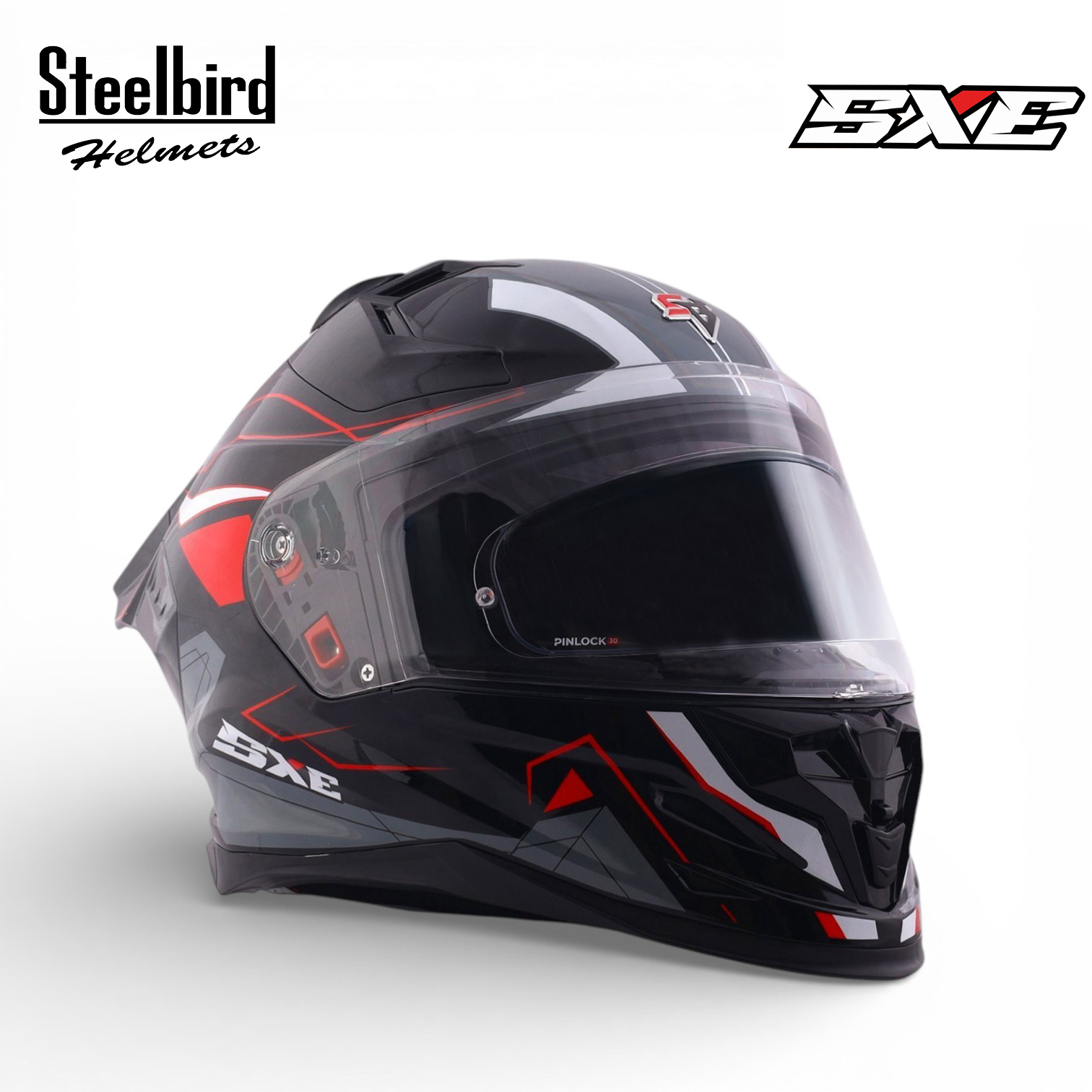 STEELBIRD SBH-61 ISS SXE RACE-X GLOSSY BLACK/RED C/V 600MM WITH ANTIFOG