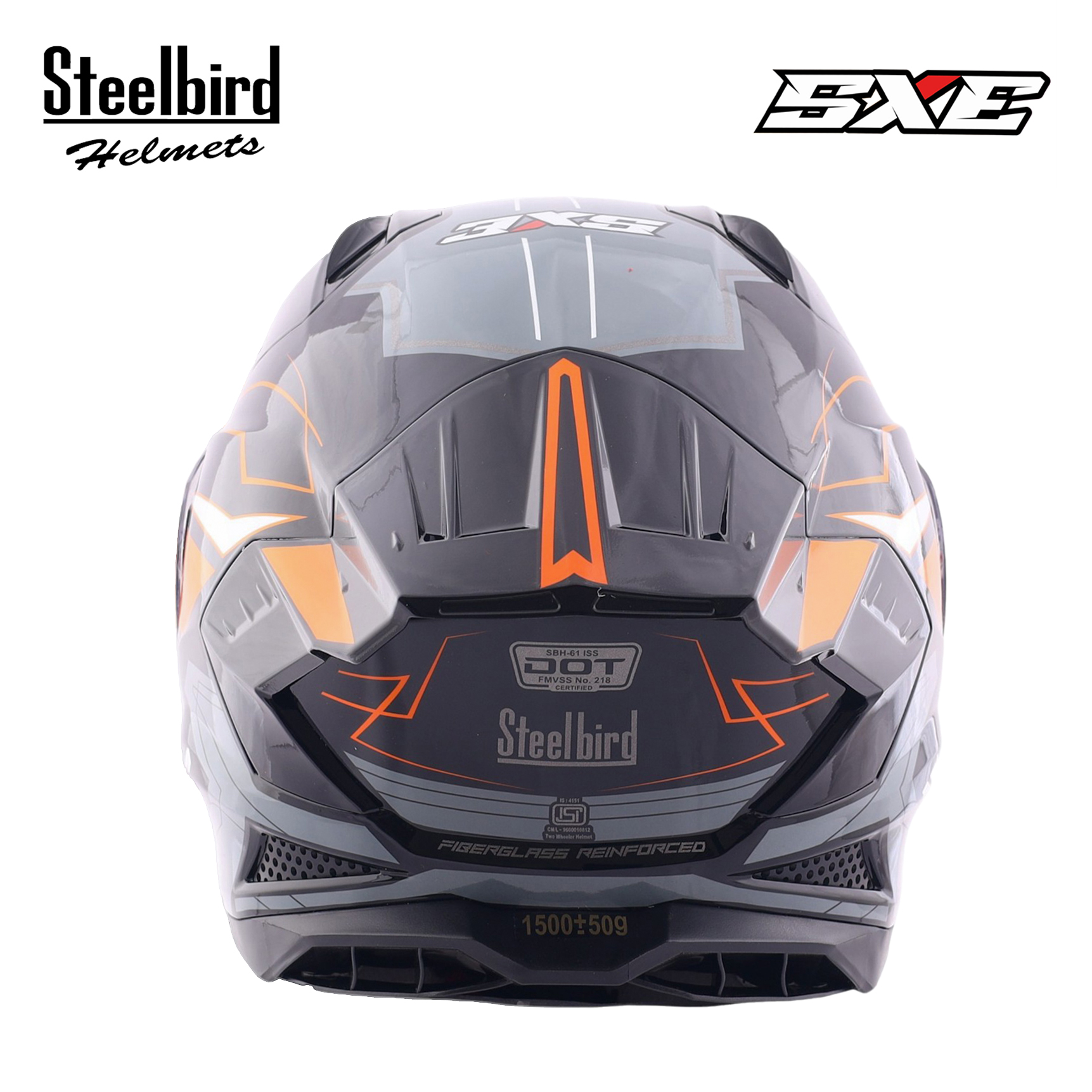 STEELBIRD SBH-61 ISS SXE RACE-X MATT BLACK/ORANGE C/V 600MM WITH ANTIFOG(EXLUSIVE)
