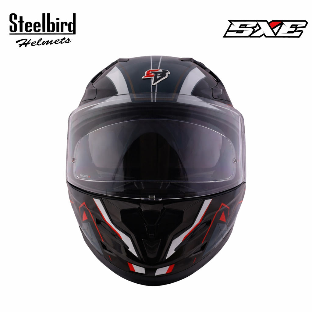 STEELBIRD SBH-61 ISS SXE RACE-X GLOSSY BLACK/RED C/V 580MM WITH ANTIFOG(EXLUSIVE)