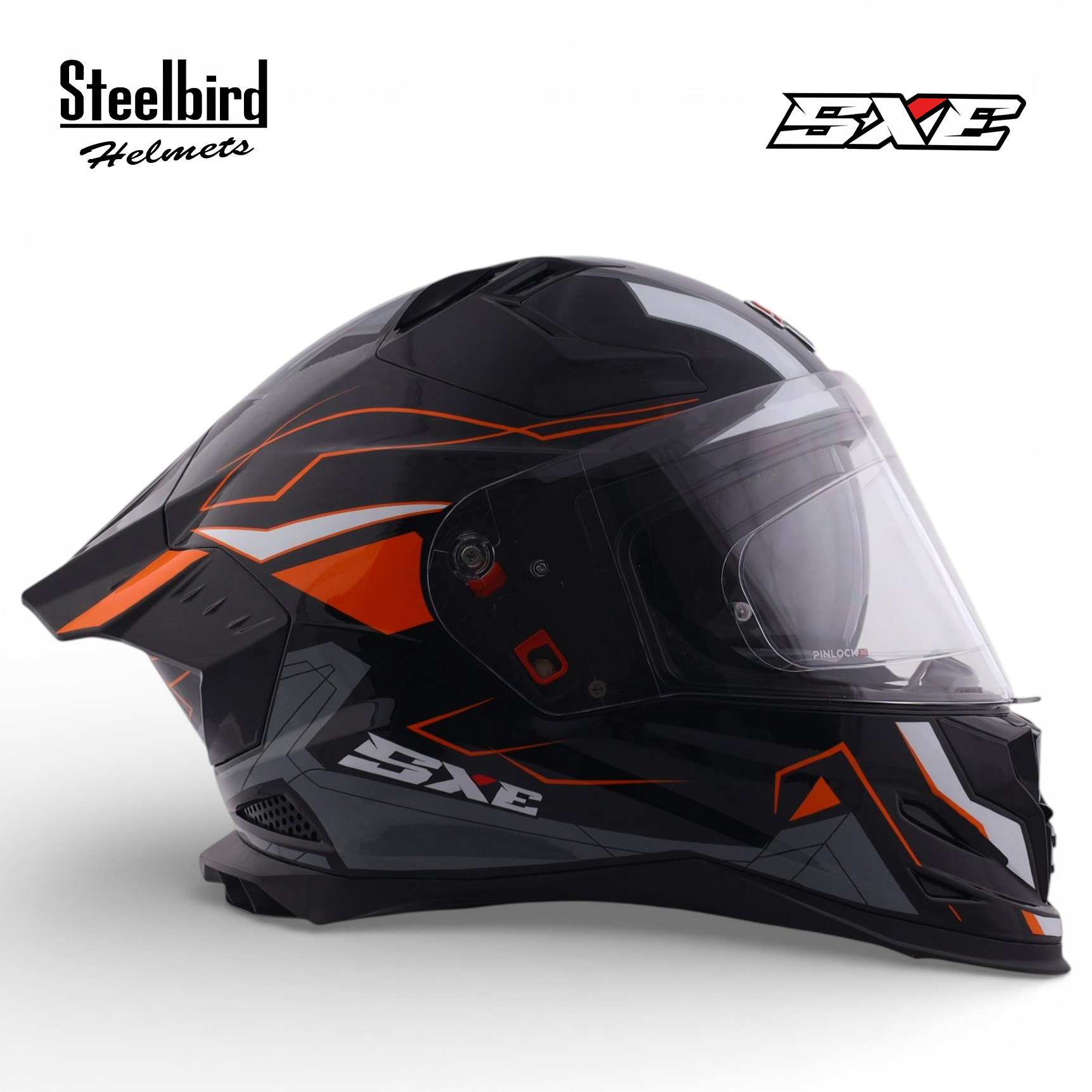 STEELBIRD SBH-61 ISS SXE RACE-X MATT BLACK/ORANGE C/V 600MM WITH ANTIFOG(EXLUSIVE)