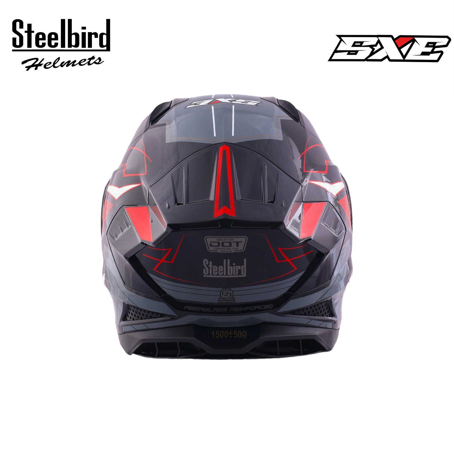 STEELBIRD SBH-61 ISS SXE RACE-X GLOSSY BLACK/RED C/V 600MM WITH ANTIFOG