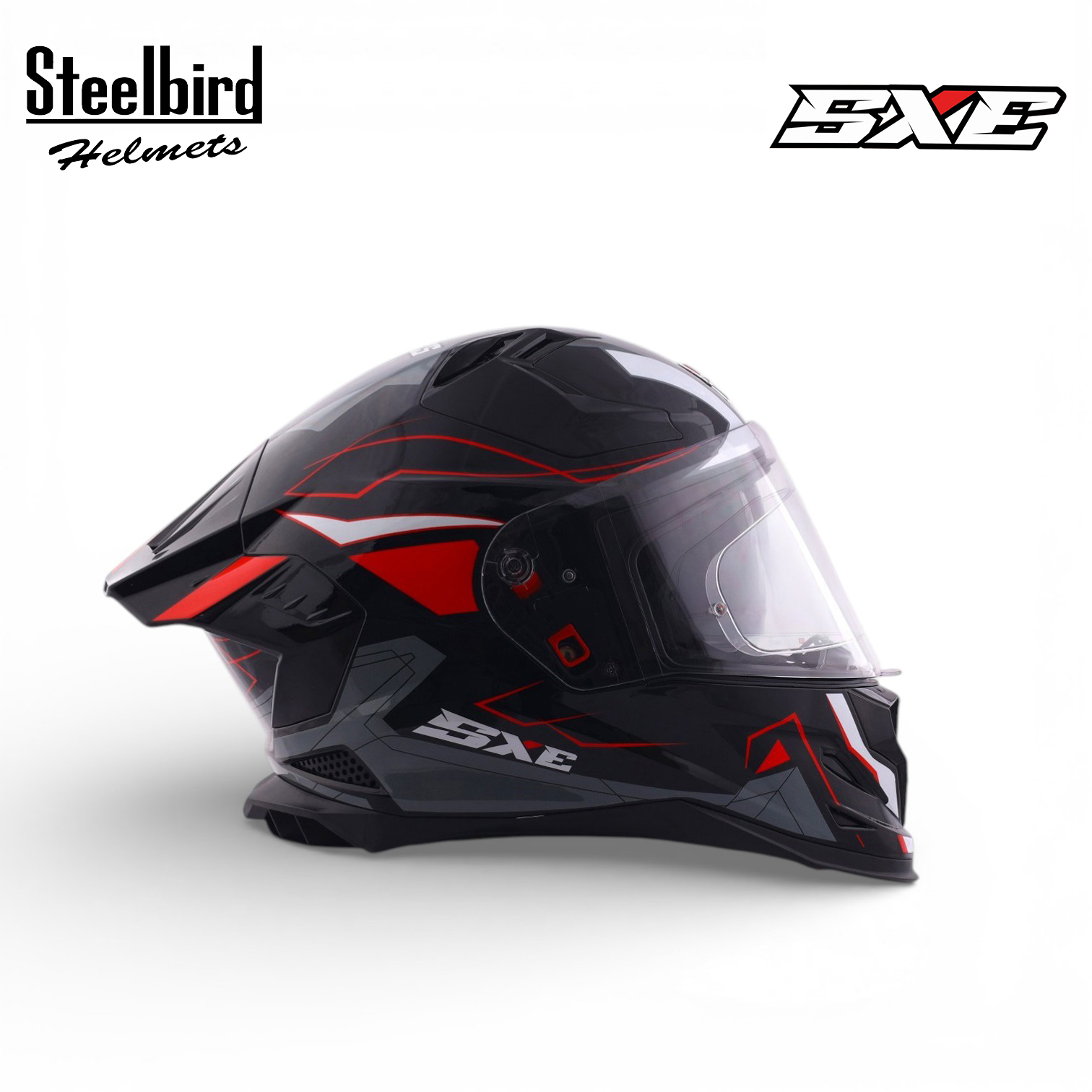 STEELBIRD SBH-61 ISS SXE RACE-X GLOSSY BLACK/RED C/V 580MM WITH ANTIFOG(EXLUSIVE)