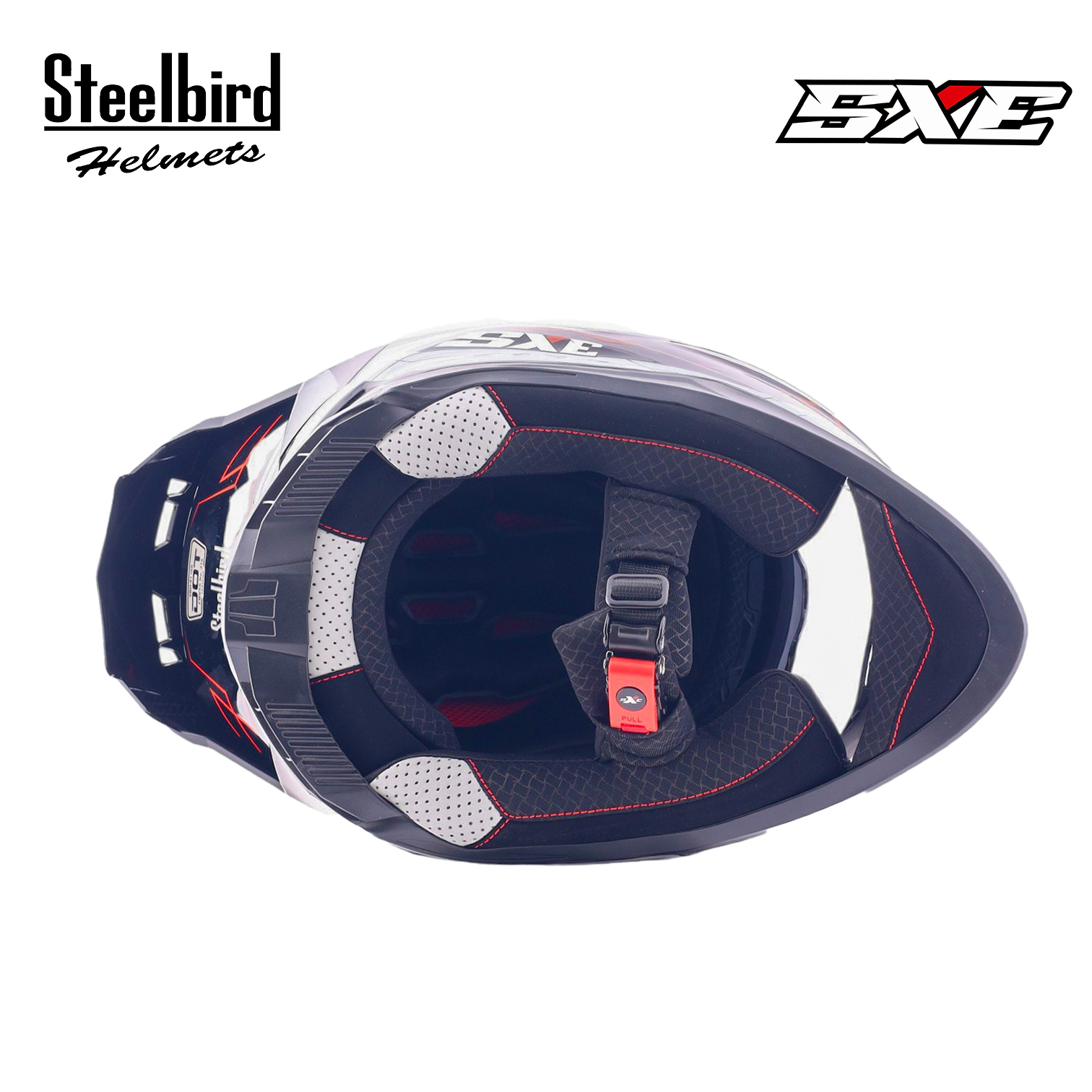 STEELBIRD SBH-61 ISS SXE RACE-X GLOSSY BLACK/RED C/V 580MM WITH ANTIFOG(EXLUSIVE)