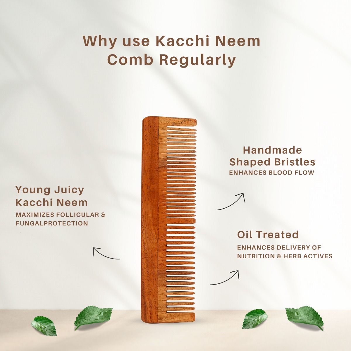 Neem Comb, Wooden Comb | Hair Growth, Hairfall, Dandruff Control | Hair Straightening and Frizz Control