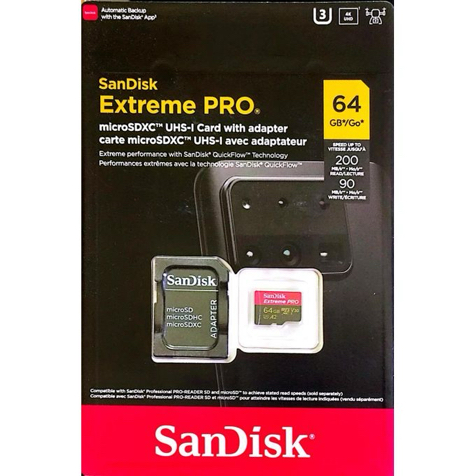 SanDisk Extreme Pro UHS I MicroSD Card 64GB 200MB/s Read, 90MB/s Write for Memory Card
