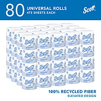 Scott Toilet Paper 100% Recycled, 2-Ply, 4.0" x 4.0", 473 Sheets/Roll - 80/Case