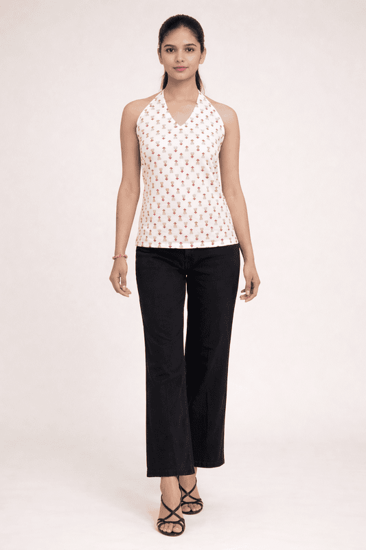 Floral Printed Halter Neck cotton top