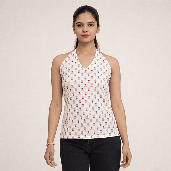 Floral Printed Halter Neck cotton top