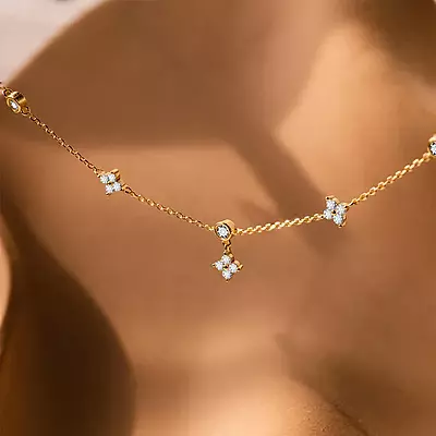 Diamond Flowers Gold Necklace