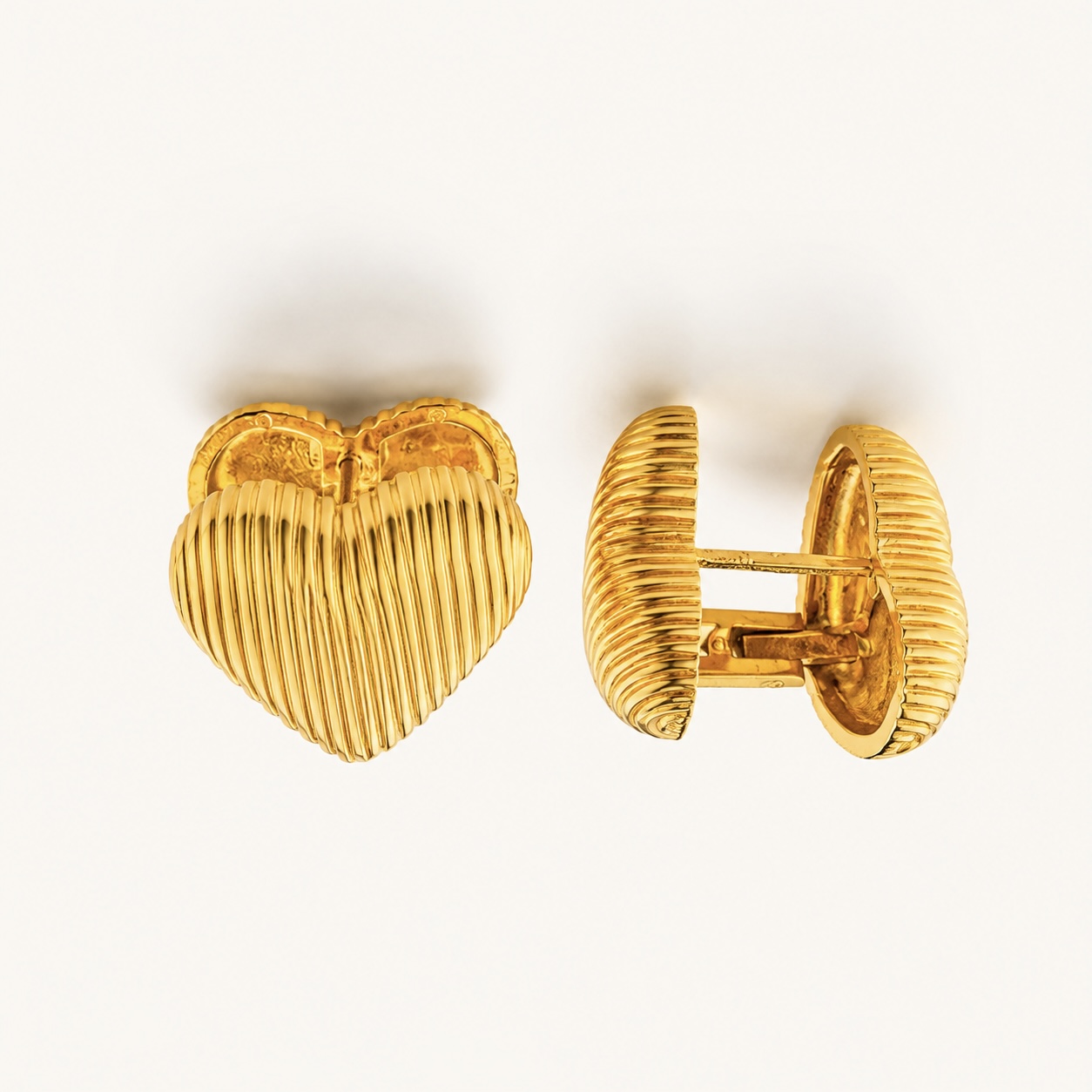 Ribbed Gold Heart Clip-On Earrings | Vintage Style