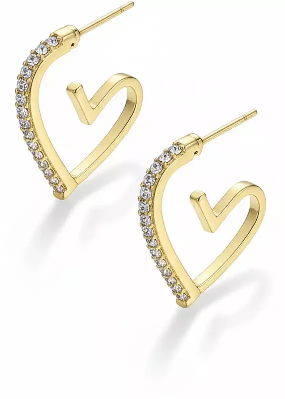 Crystal Heart Hoop Earrings for Women – Gold Plated Open Heart Designer Earrings