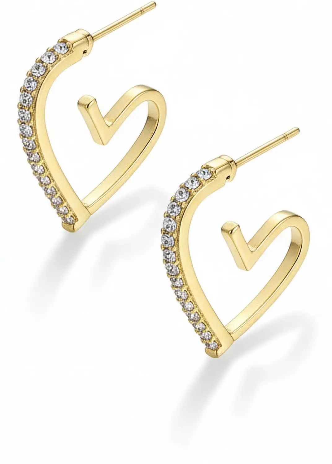 Crystal Heart Hoop Earrings for Women – Gold Plated Open Heart Designer Earrings