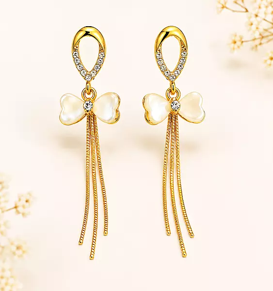 Aria Mother-of-Pearl Bow Tassel Drop Earrings