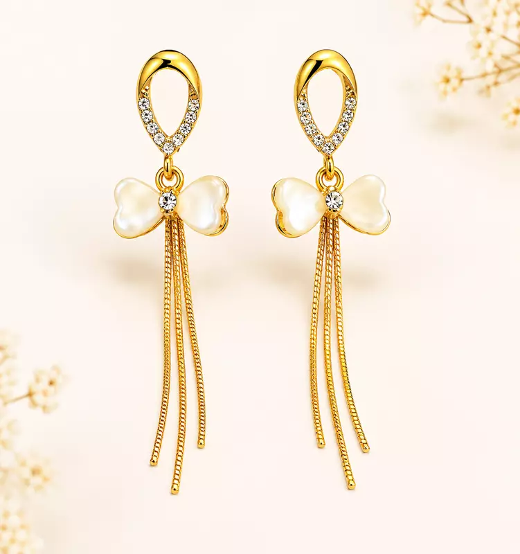 Aria Mother-of-Pearl Bow Tassel Drop Earrings