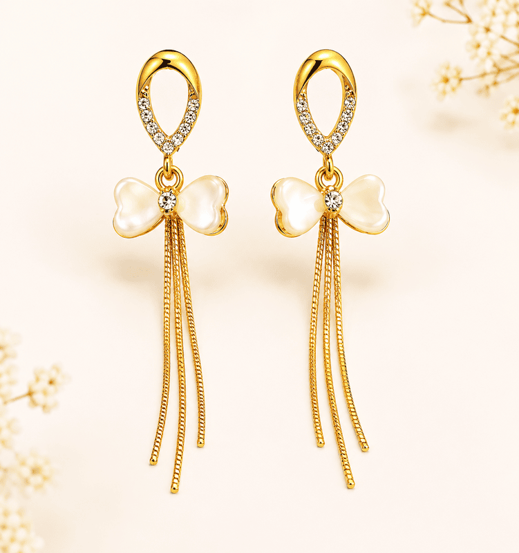 Aria Mother-of-Pearl Bow Tassel Drop Earrings