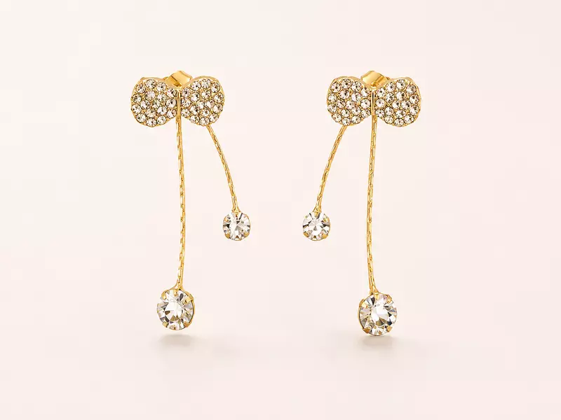 Cheri Crystal Bow & Cascading Cherry Drop Earrings