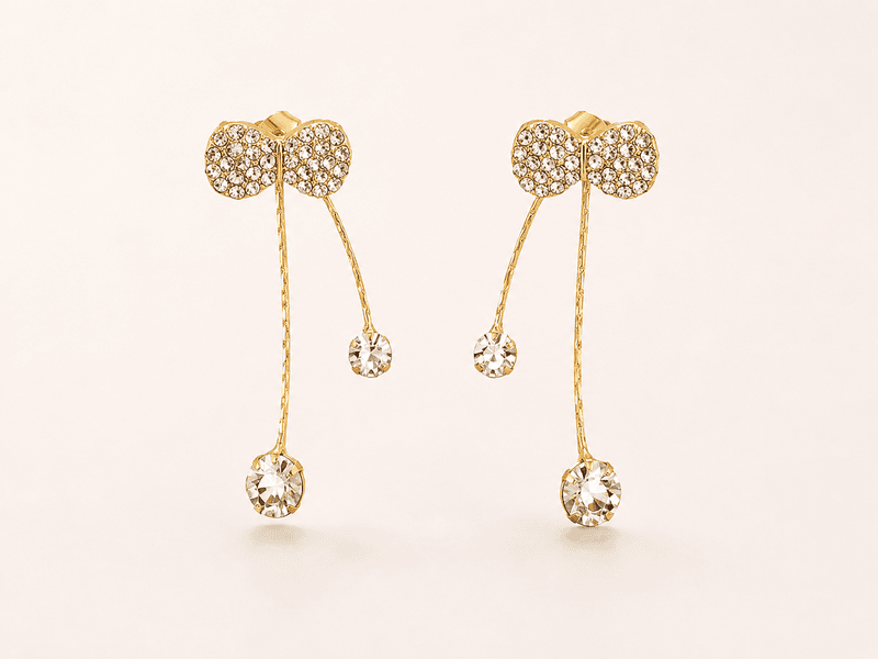 Cheri Crystal Bow & Cascading Cherry Drop Earrings