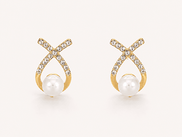 Criss-Cross Crystal & Pearl Drop Stud Earrings