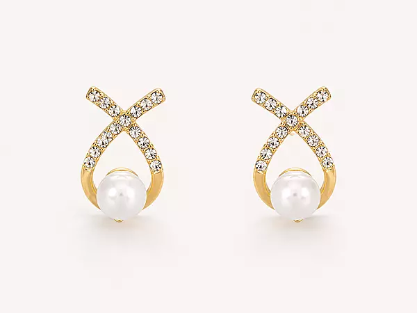 Criss-Cross Crystal & Pearl Drop Stud Earrings