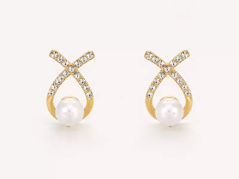 Criss-Cross Crystal & Pearl Drop Stud Earrings