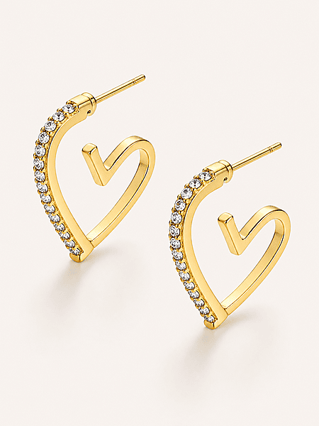 Crystal Heart Hoop Earrings for Women – Gold Plated Open Heart Designer Earrings
