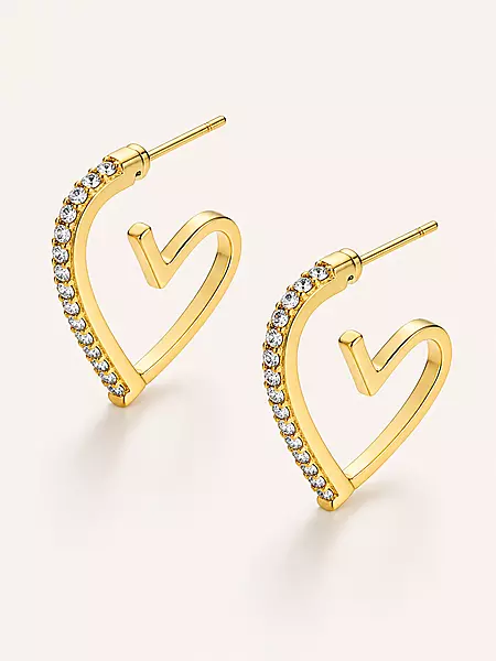 Crystal Heart Hoop Earrings for Women – Gold Plated Open Heart Designer Earrings