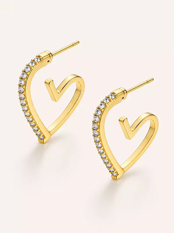 Crystal Heart Hoop Earrings for Women – Gold Plated Open Heart Designer Earrings